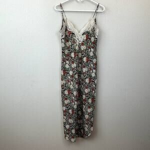 VIntage LA Intimates Satin Slip Floral Dress Lace Open Back Slit